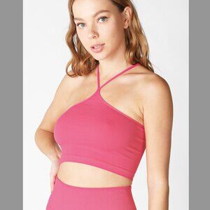 New Bright Pink Ribbed Halter Bralette by Nikibiki